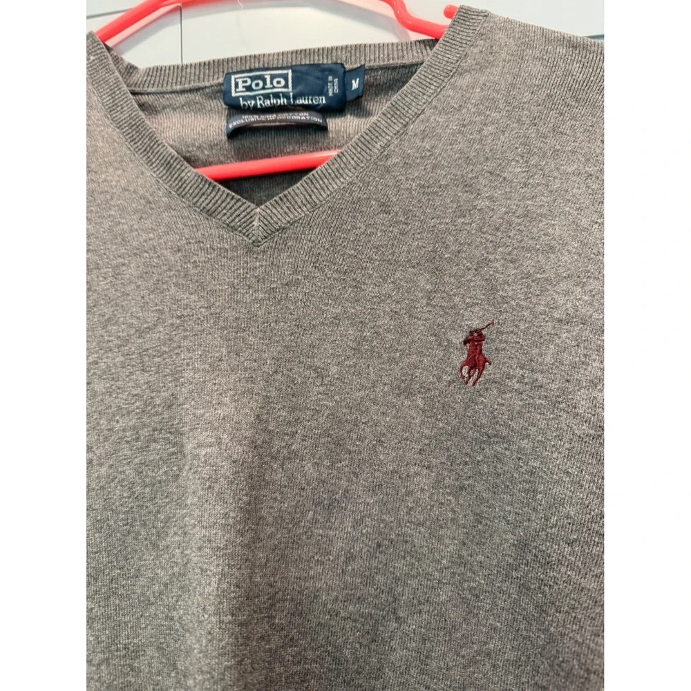 Polo Ralph‎ Lauren Men's Grey Pima Cotton V-Neck Sweater Pony Logo Sz M preppy